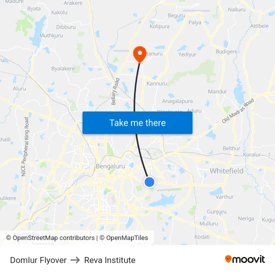 Domlur Flyover to Reva Institute map