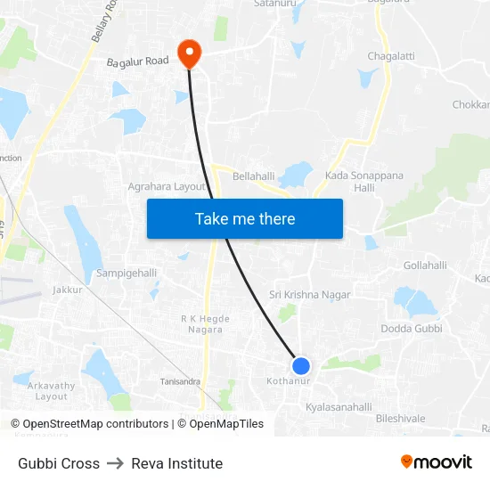 Gubbi Cross to Reva Institute map