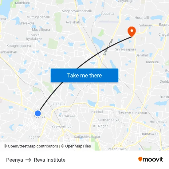 Peenya to Reva Institute map