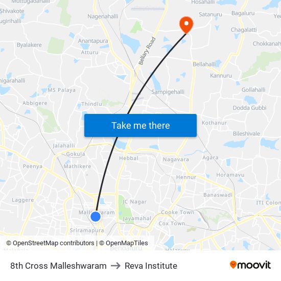 8th Cross Malleshwaram to Reva Institute map