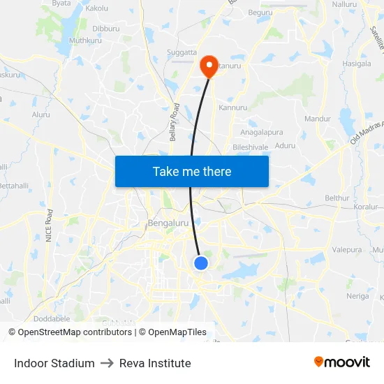 Indoor Stadium to Reva Institute map