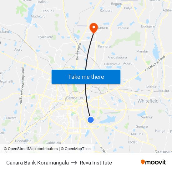 Canara Bank Koramangala to Reva Institute map