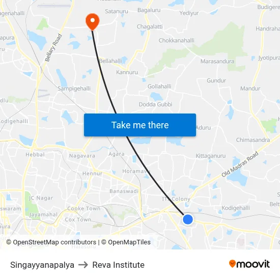Singayyanapalya to Reva Institute map
