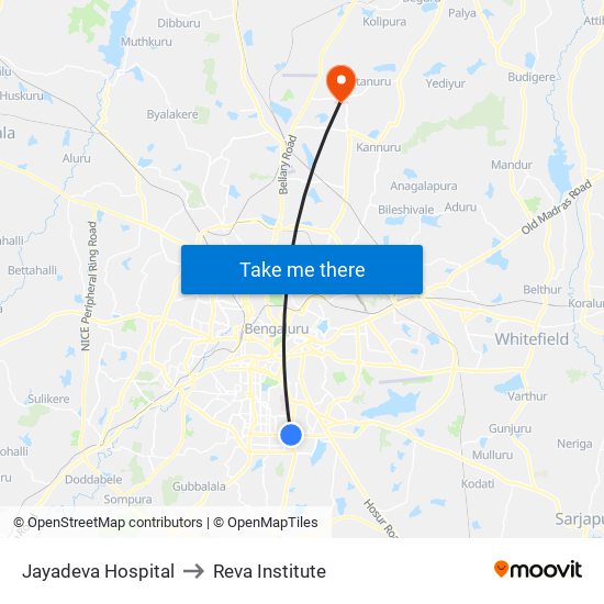 Jayadeva Hospital to Reva Institute map