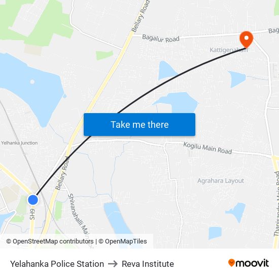 Yelahanka Police Station to Reva Institute map