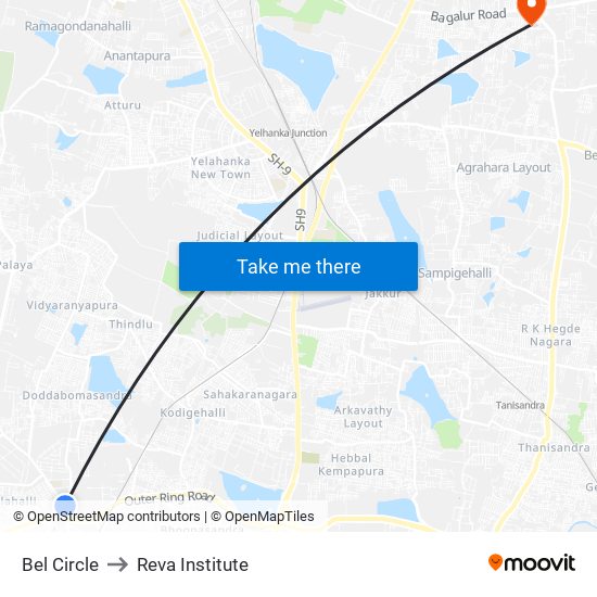 Bel Circle to Reva Institute map