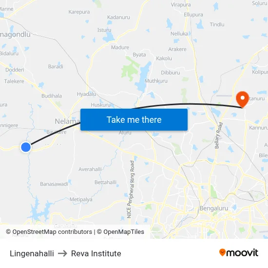 Lingenahalli to Reva Institute map