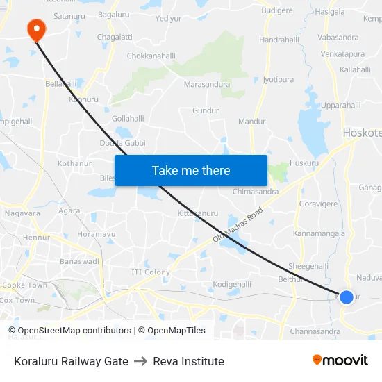 Koraluru Railway Gate to Reva Institute map