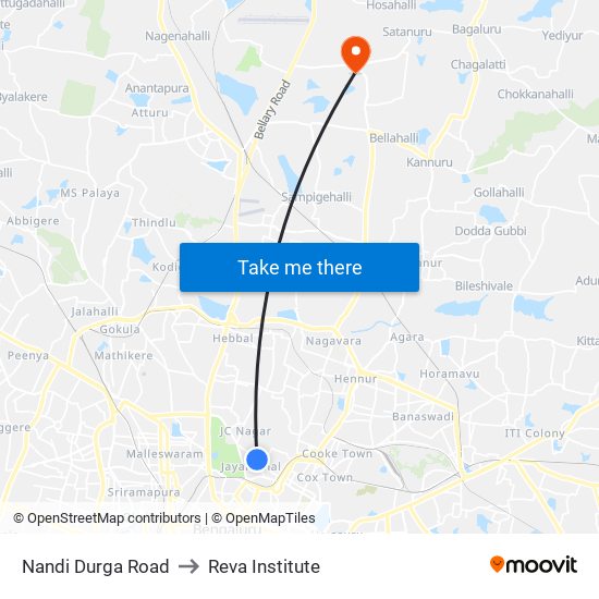 Nandi Durga Road to Reva Institute map