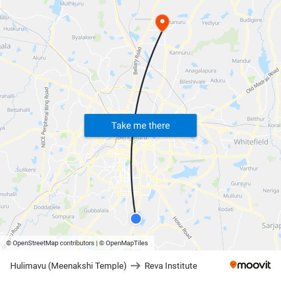 Hulimavu (Meenakshi Temple) to Reva Institute map