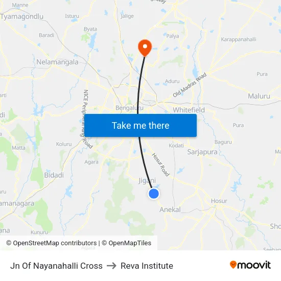 Jn Of Nayanahalli Cross to Reva Institute map