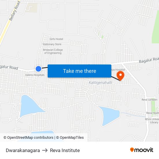 Dwarakanagara to Reva Institute map