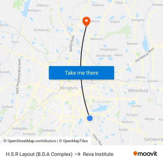 H.S.R Layout (B.D.A Complex) to Reva Institute map