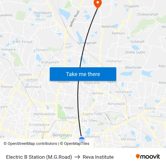 Electric B Station (M.G.Road) to Reva Institute map
