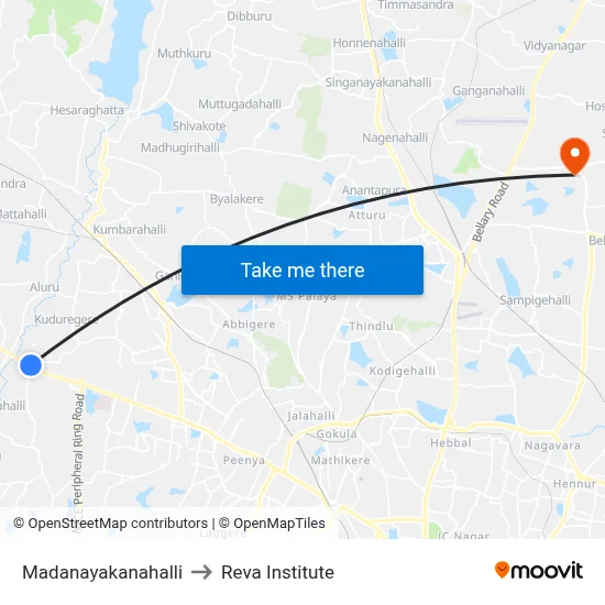 Madanayakanahalli to Reva Institute map