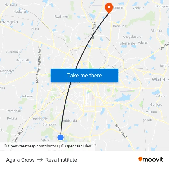 Agara Cross to Reva Institute map