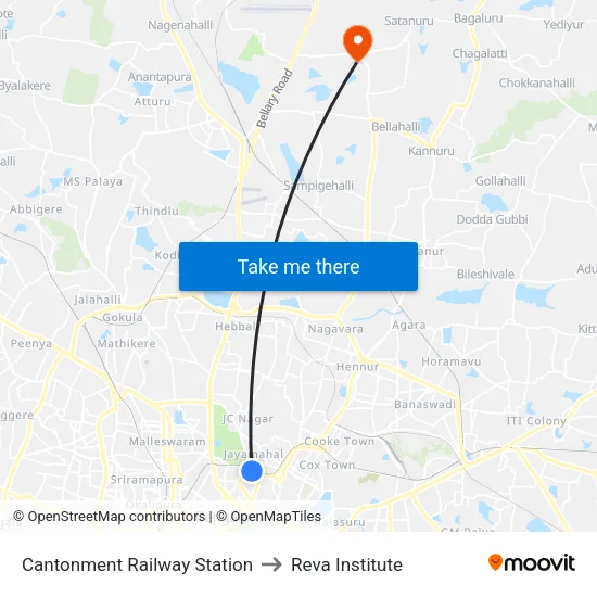 Cantonment Railway Station to Reva Institute map