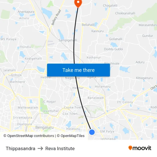 Thippasandra to Reva Institute map