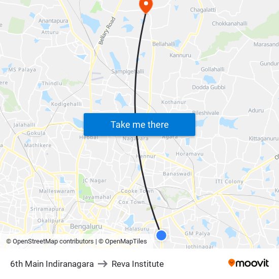 6th Main Indiranagara to Reva Institute map