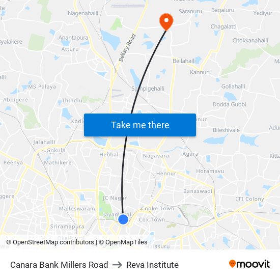 Canara Bank Millers Road to Reva Institute map