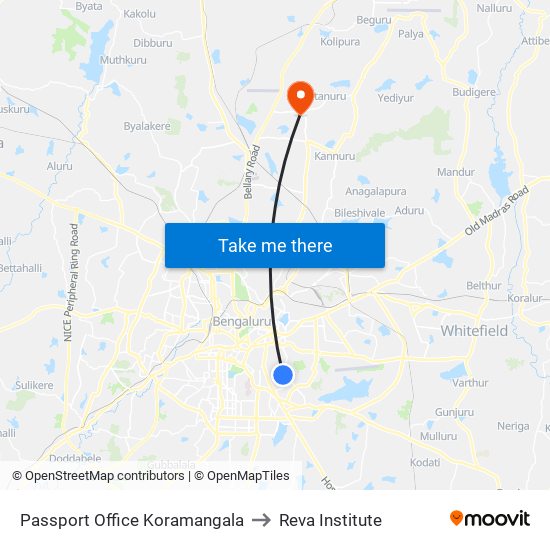 Passport Office Koramangala to Reva Institute map