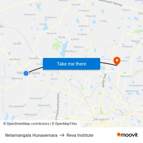 Nelamangala Hunasemara to Reva Institute map
