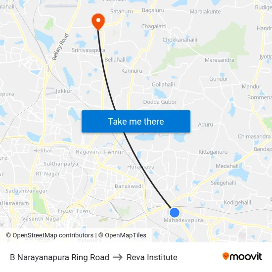 B Narayanapura Ring Road to Reva Institute map