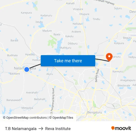T.B Nelamangala to Reva Institute map