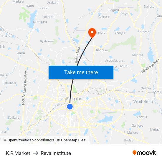 K.R.Market to Reva Institute map