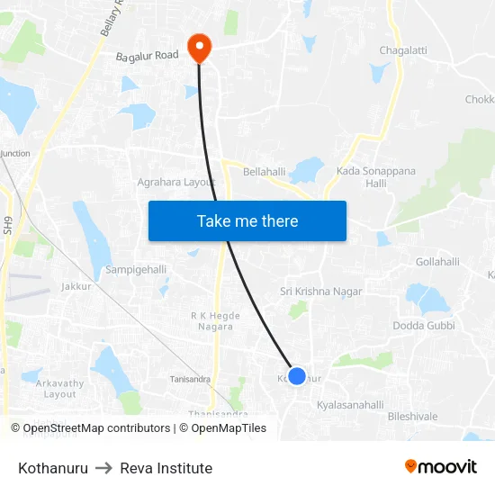 Kothanuru to Reva Institute map