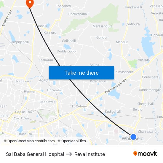 Sai Baba General Hospital to Reva Institute map