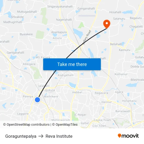 Goraguntepalya to Reva Institute map