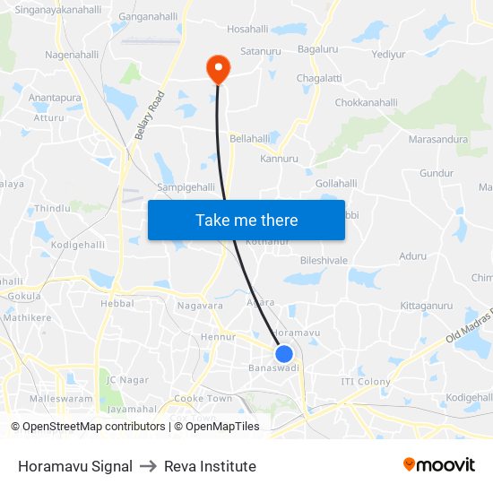 Horamavu Signal to Reva Institute map