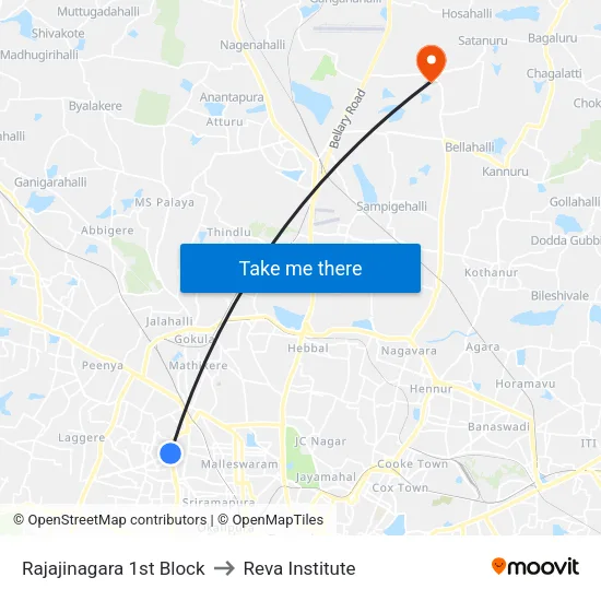 Rajajinagara 1st Block to Reva Institute map