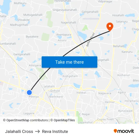 Jalahalli Cross to Reva Institute map