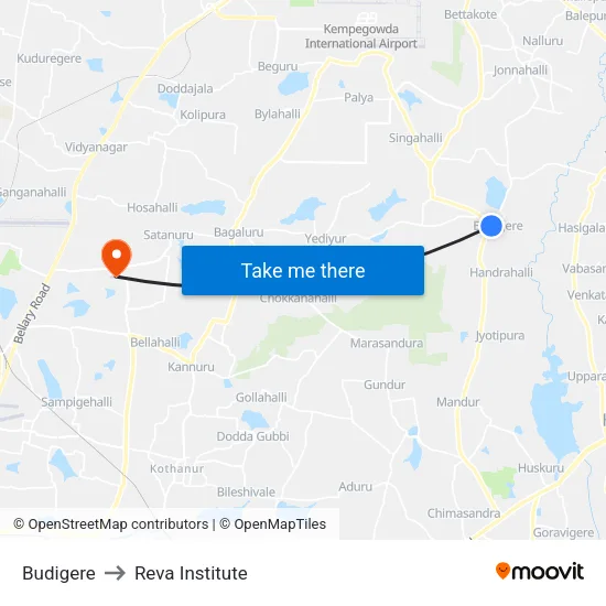 Budigere to Reva Institute map