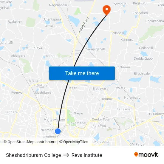 Sheshadripuram College to Reva Institute map