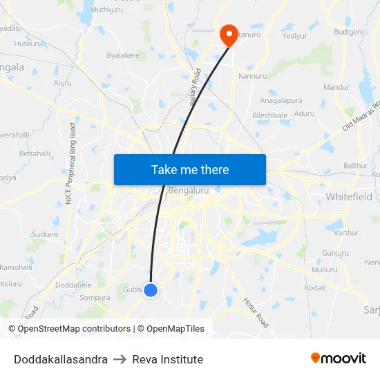 Doddakallasandra to Reva Institute map