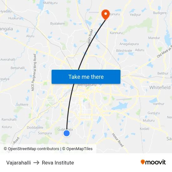 Vajarahalli to Reva Institute map