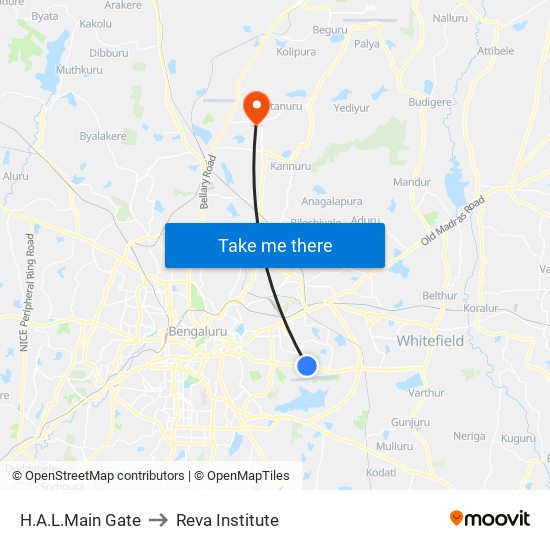 H.A.L.Main Gate to Reva Institute map