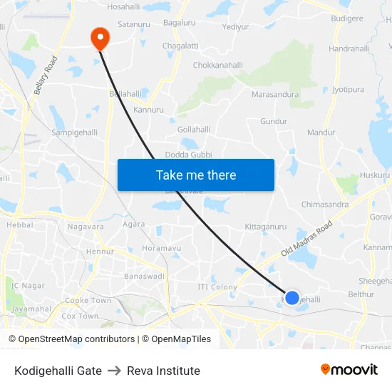 Kodigehalli Gate to Reva Institute map