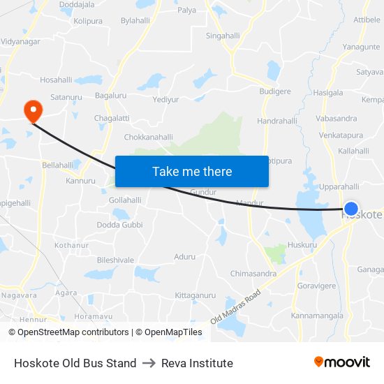 Hoskote Old Bus Stand to Reva Institute map