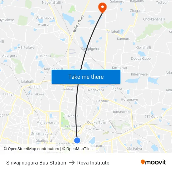 Shivajinagara Bus Station to Reva Institute map