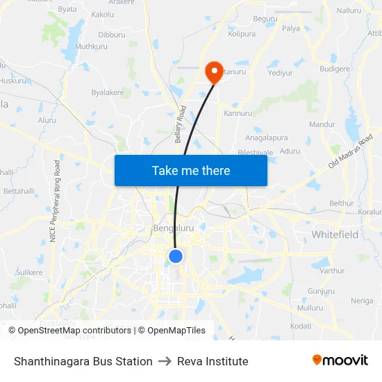 Shanthinagara Bus Station to Reva Institute map