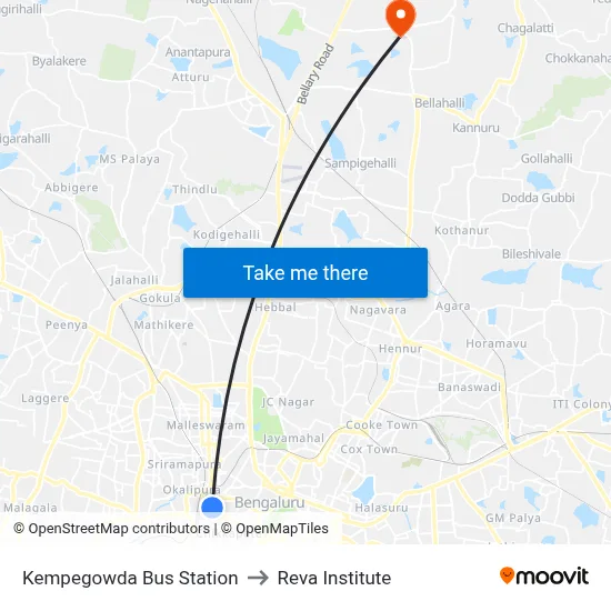 Kempegowda Bus Station to Reva Institute map