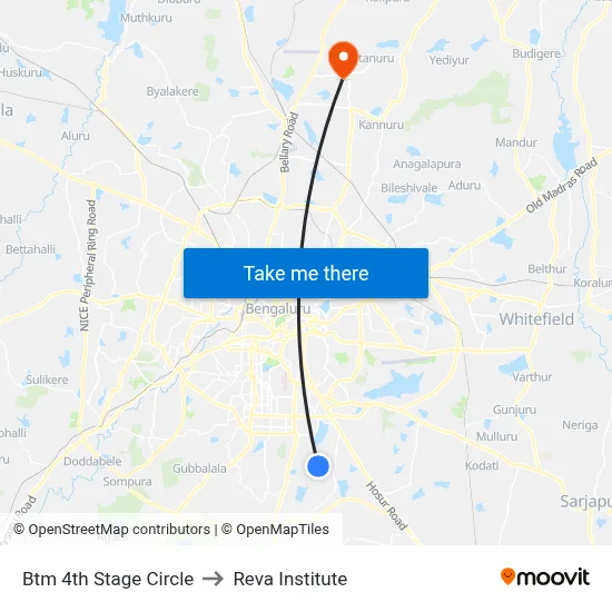 Btm 4th Stage Circle to Reva Institute map
