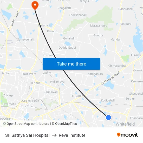 Sri Sathya Sai Hospital to Reva Institute map