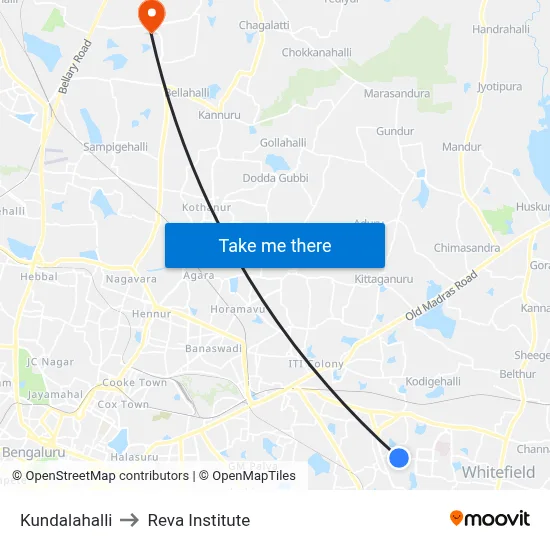Kundalahalli to Reva Institute map