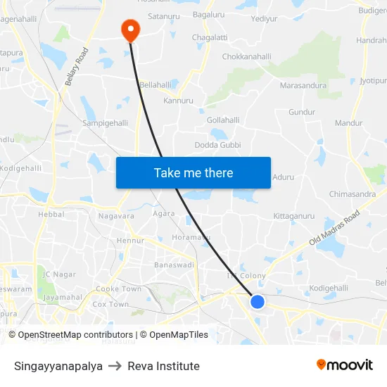 Singayyanapalya to Reva Institute map