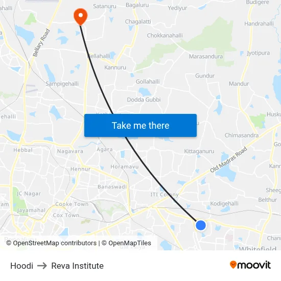 Hoodi to Reva Institute map
